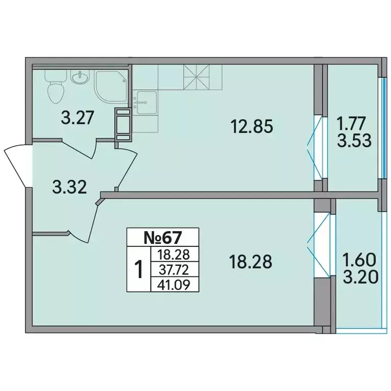1-комнатная квартира: Скотное, жилой комплекс Рождественский квартал ... - Фото 1