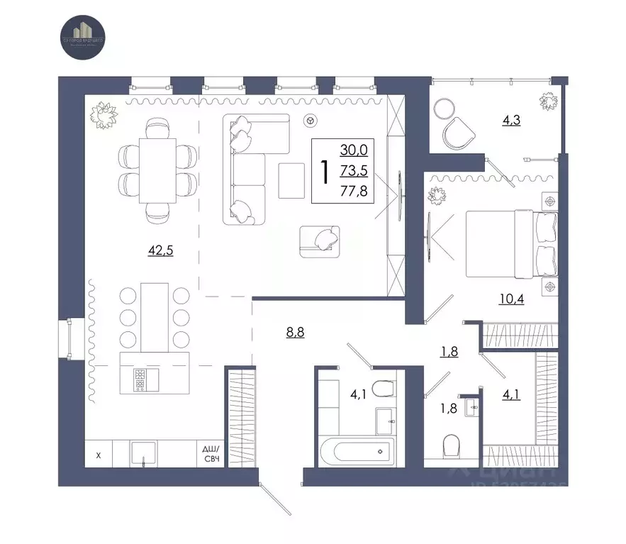1-к кв. Смоленская область, Смоленск ул. 2-я Киевская, 20Ак1 (77.8 м) - Фото 1