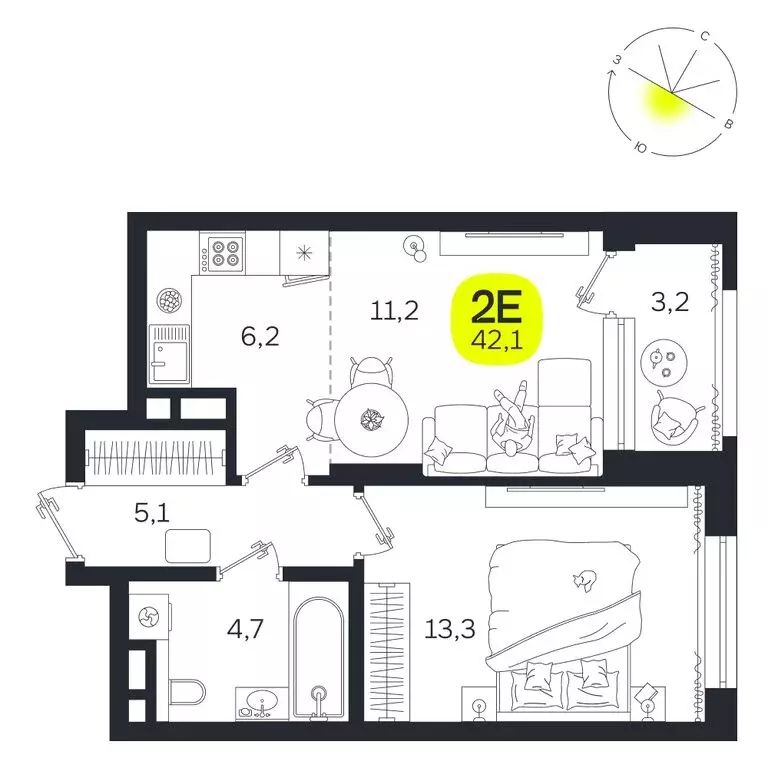 2-комнатная квартира: Екатеринбург, улица Титова, 19Б (42.1 м) - Фото 0