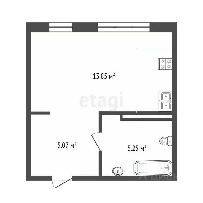 Студия Тюменская область, Тюмень Ставропольская ул., 95 (24.67 м) - Фото 2
