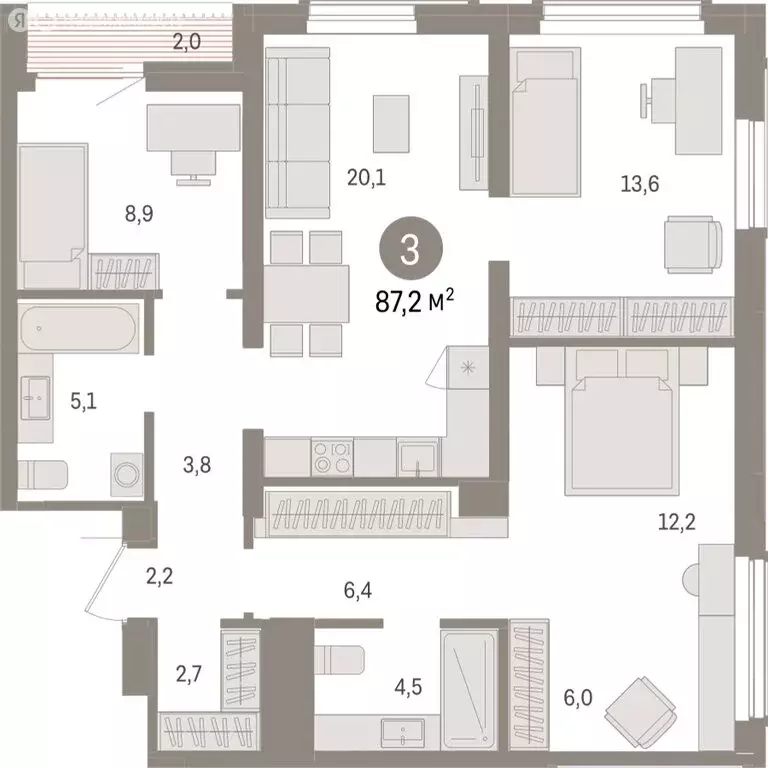 3-комнатная квартира: Новосибирск, улица Аэропорт (87.23 м) - Фото 1