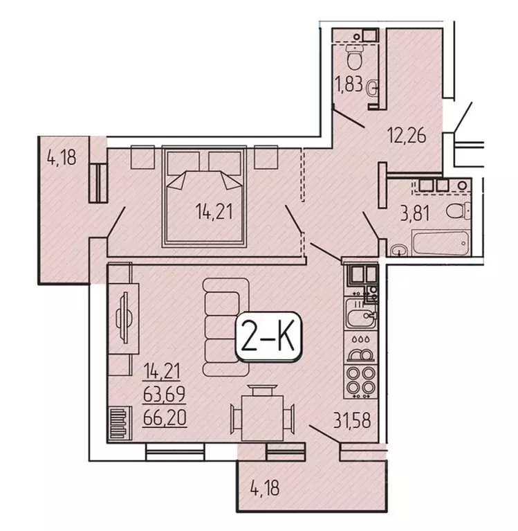 2-к кв. Бурятия, Улан-Удэ 140Б мкр,  (66.2 м) - Фото 1