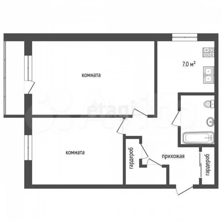 2-к. квартира, 41 м, 6/9 эт. - Фото 1