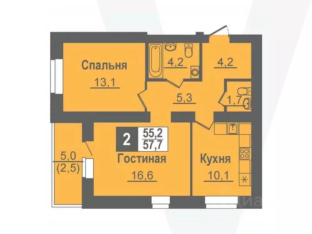 2-к кв. Новосибирская область, Кольцово рп ул. Благовещенская, 2 (57.7 ... - Фото 0