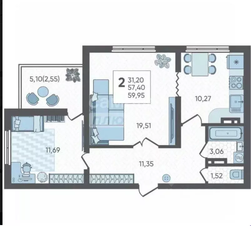 2-к кв. Краснодарский край, Краснодар Догма Парк мкр, ул. Марины ... - Фото 1