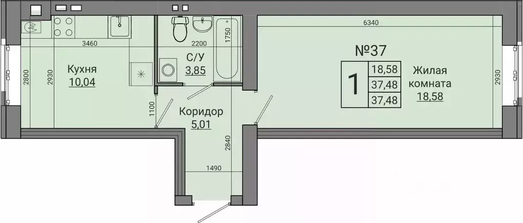 1-к кв. Волгоградская область, Волгоград ул. Химина, 9А (37.48 м) - Фото 0
