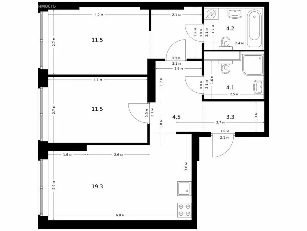 2-комнатная квартира: Казань, проезд Владимира Шнеппа (64.3 м) - Фото 0