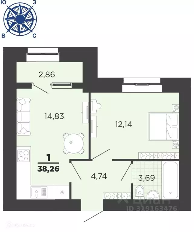 1-к кв. Рязанская область, Рязань ул. Семчинская, 11к2 (38.26 м) - Фото 0
