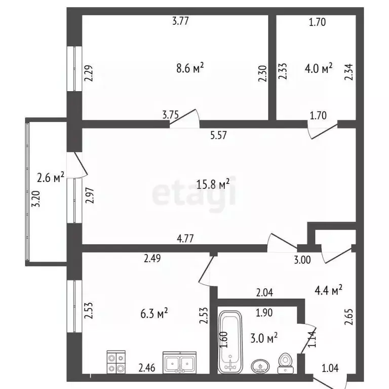 2-к кв. Башкортостан, Стерлитамак Локомотивная ул., 2А (42.4 м) - Фото 1