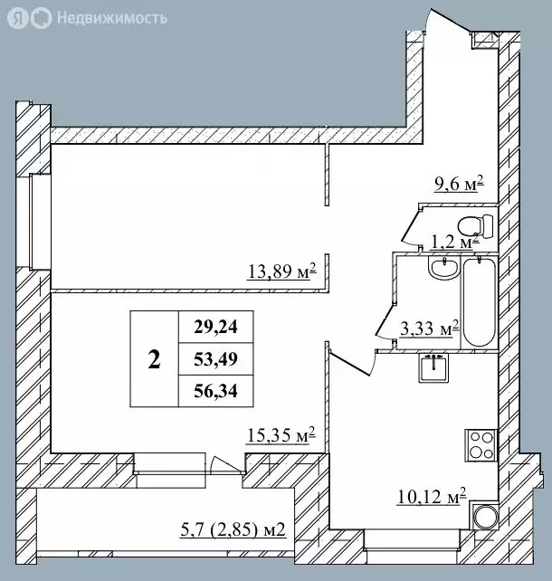 2-комнатная квартира: Ярославль, 2-й Брагинский проезд, 22 (56.34 м) - Фото 1