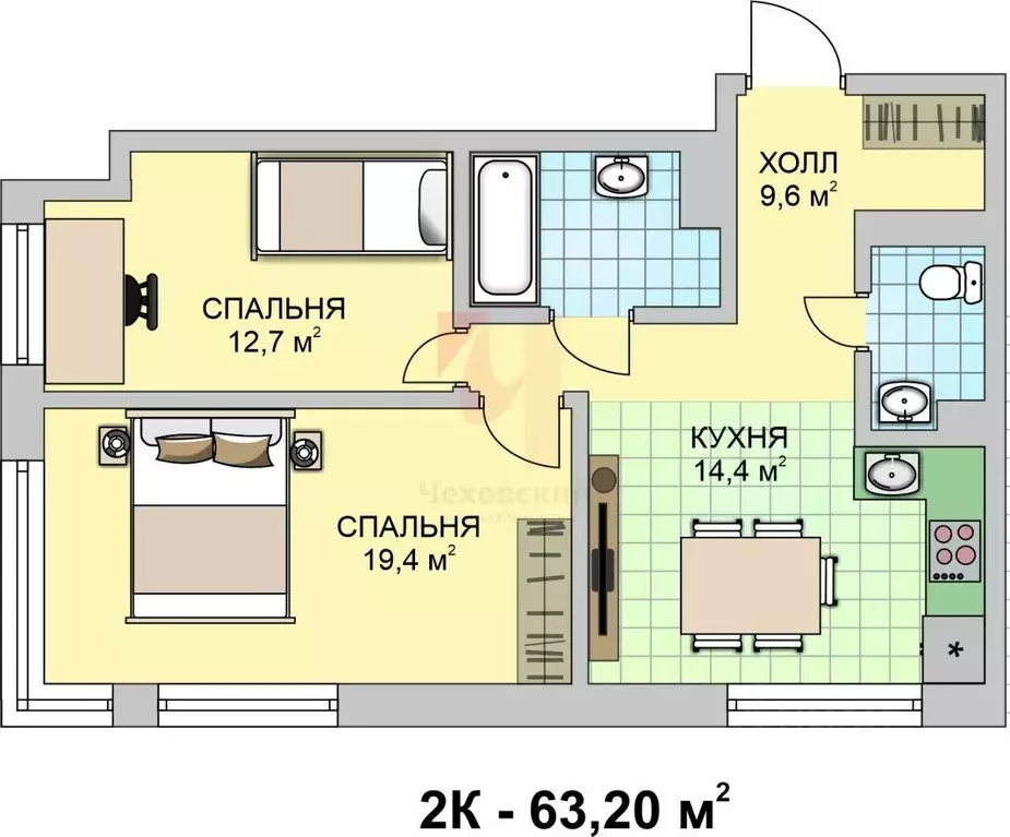 2-к кв. Москва ул. Нижние Мневники, 9 (63.0 м) - Фото 1