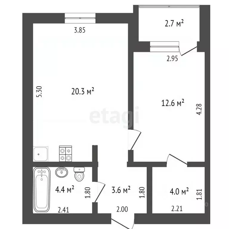 1-к кв. Тюменская область, Тюмень Полевая ул., 105 (45.1 м) - Фото 1