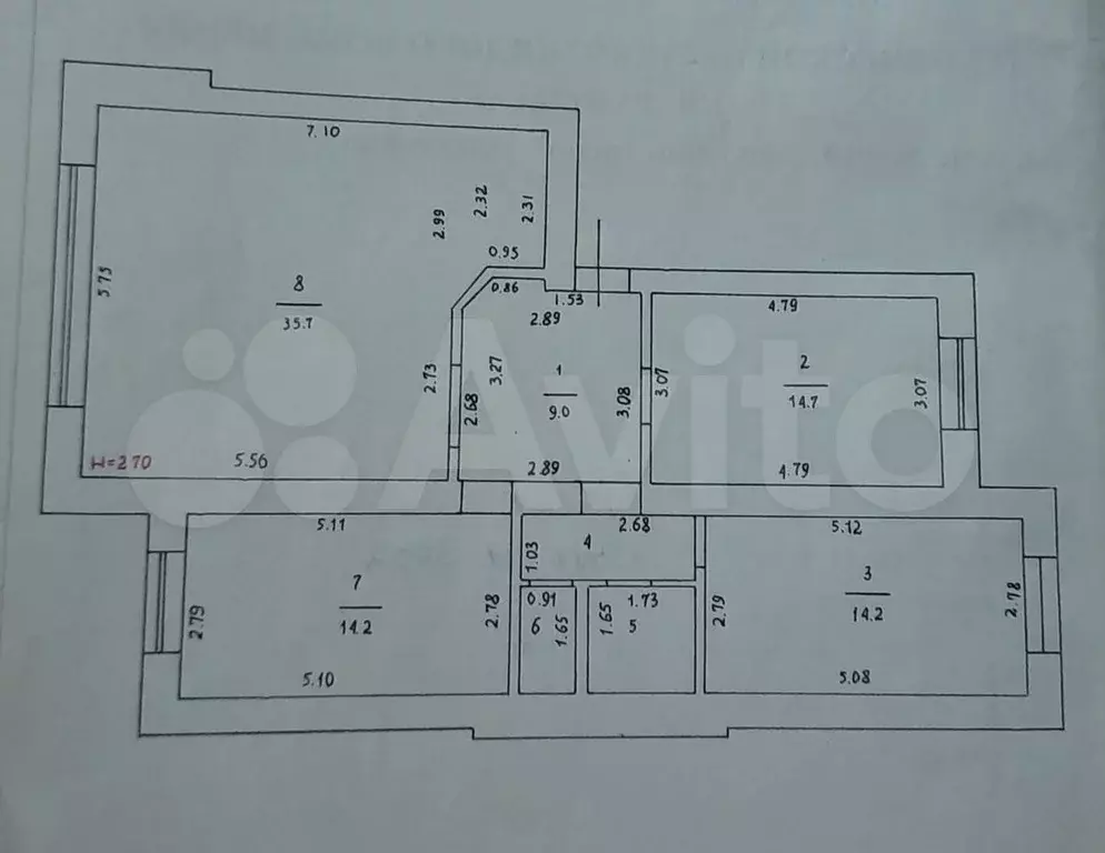 3-к. квартира, 95,4 м, 4/5 эт. - Фото 0