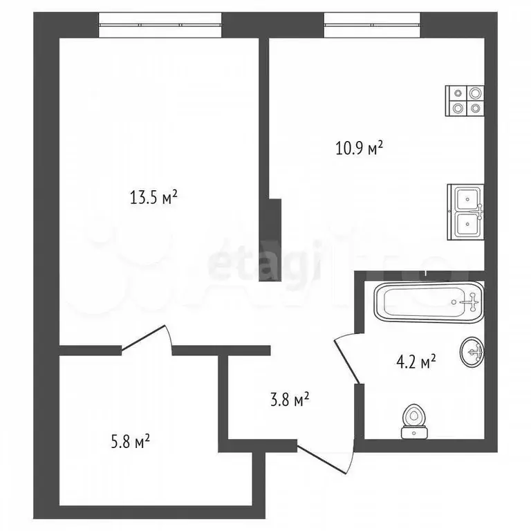 1-к. квартира, 38,5 м, 5/8 эт. - Фото 0
