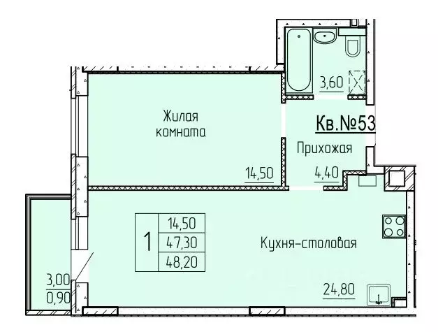 1-к кв. Ростовская область, Батайск ул. Макаровского, 4к2 (48.1 м) - Фото 0