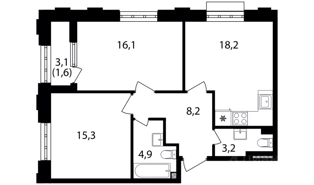 2-к кв. Москва Михалковская ул., 48к1 (67.6 м) - Фото 0