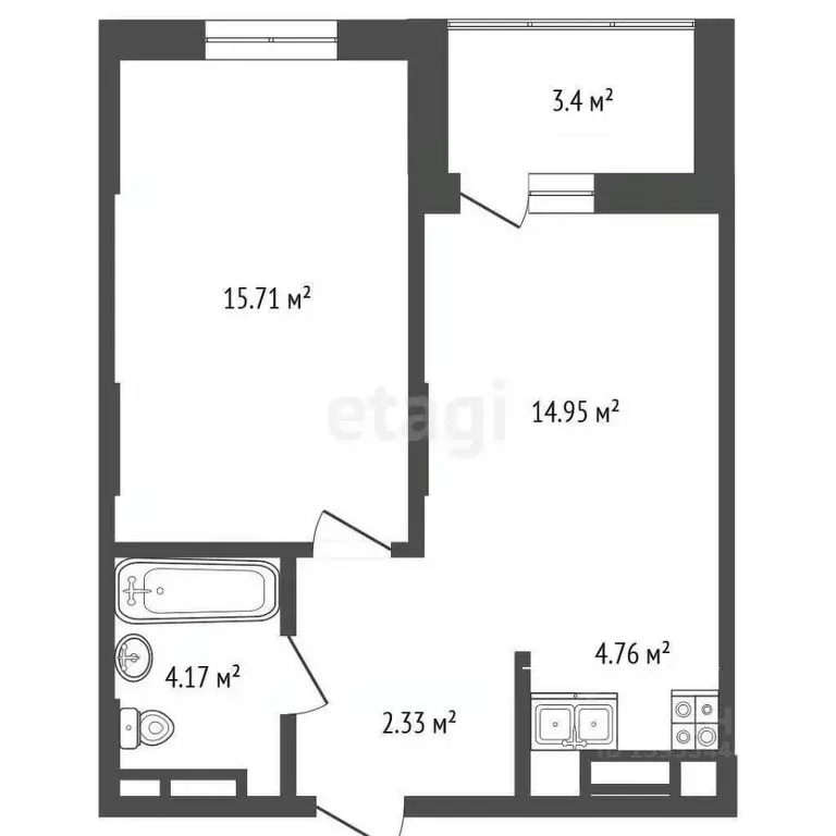 1-к кв. Тюменская область, Тюмень ул. Ю.-Р.Г. Эрвье, 34к1 (41.3 м) - Фото 2