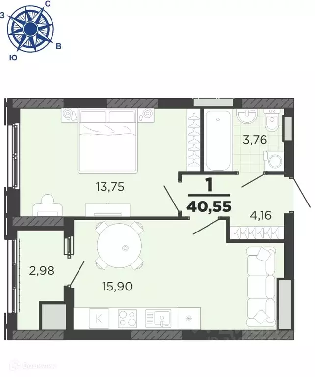 1-к кв. Рязанская область, Рязань ул. Островского, 122 (40.55 м) - Фото 0