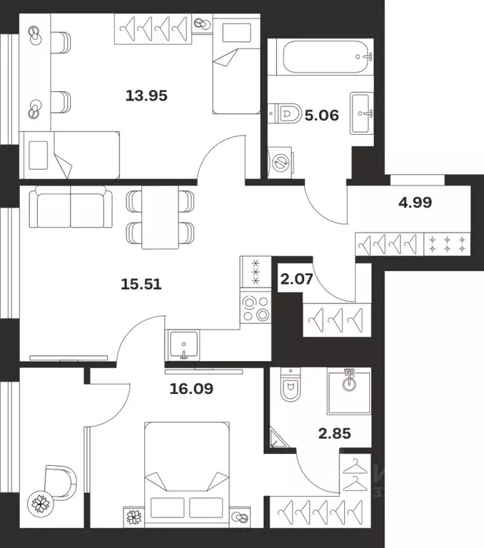 2-к кв. Тульская область, Тула Парк Патриот жилой комплекс (60.52 м) - Фото 1