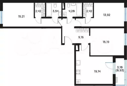 3-к. квартира, 86,5 м, 3/9 эт. - Фото 0
