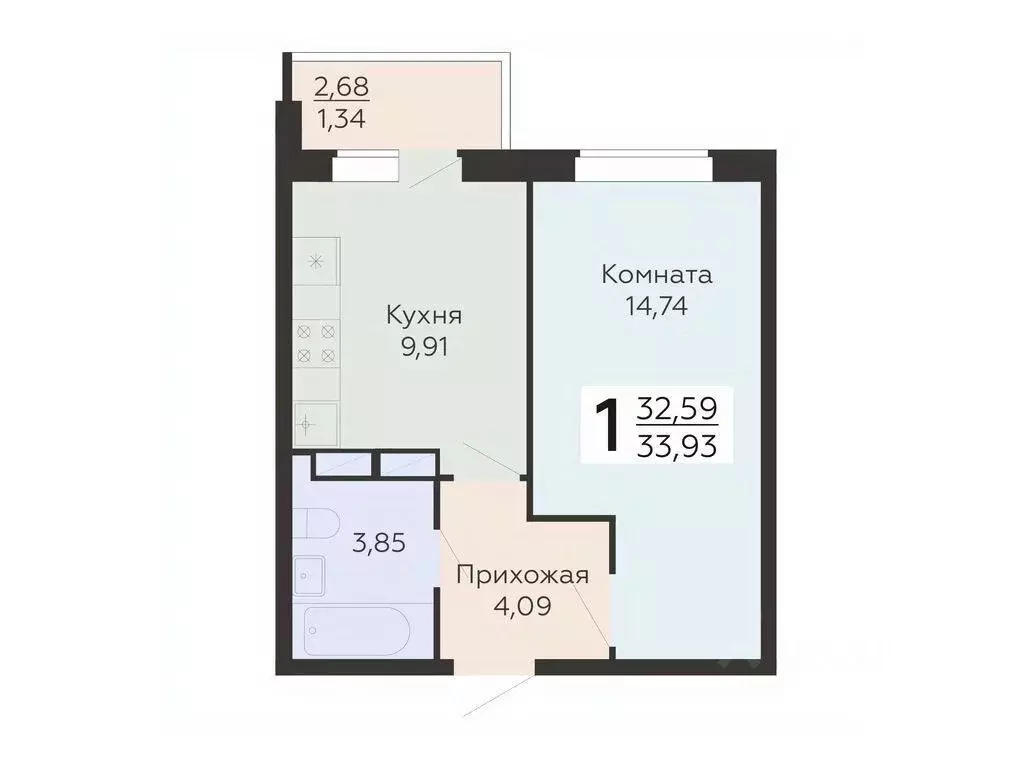 1-к кв. Воронежская область, Воронеж Острогожская ул., 164 (33.93 м) - Фото 0