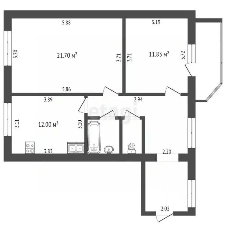 2-к кв. Вологодская область, Вологда Окружное ш., 26 (66.0 м) - Фото 1