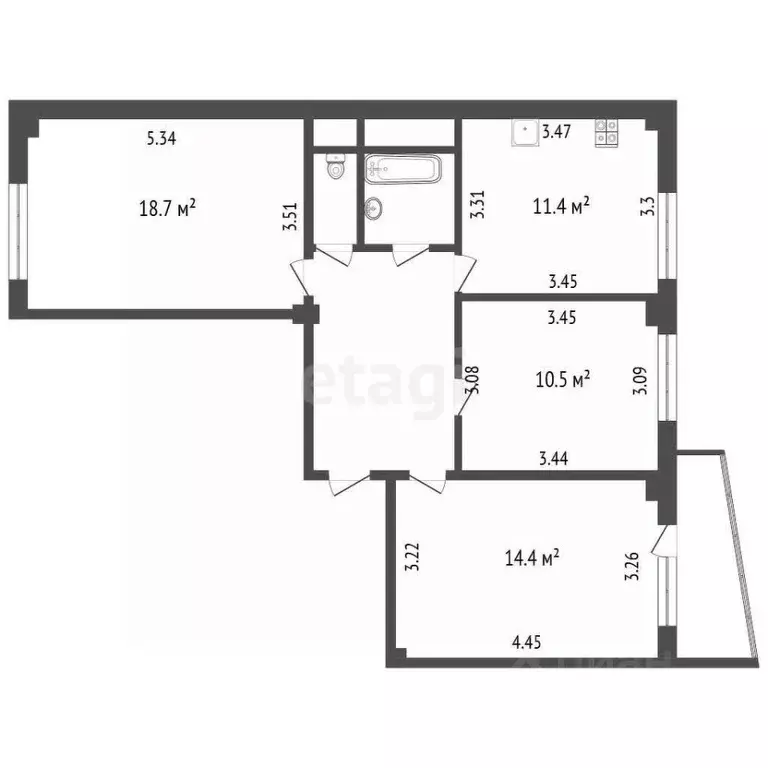 3-к кв. Белгородская область, Белгород ул. Есенина, 8 (71.0 м) - Фото 2