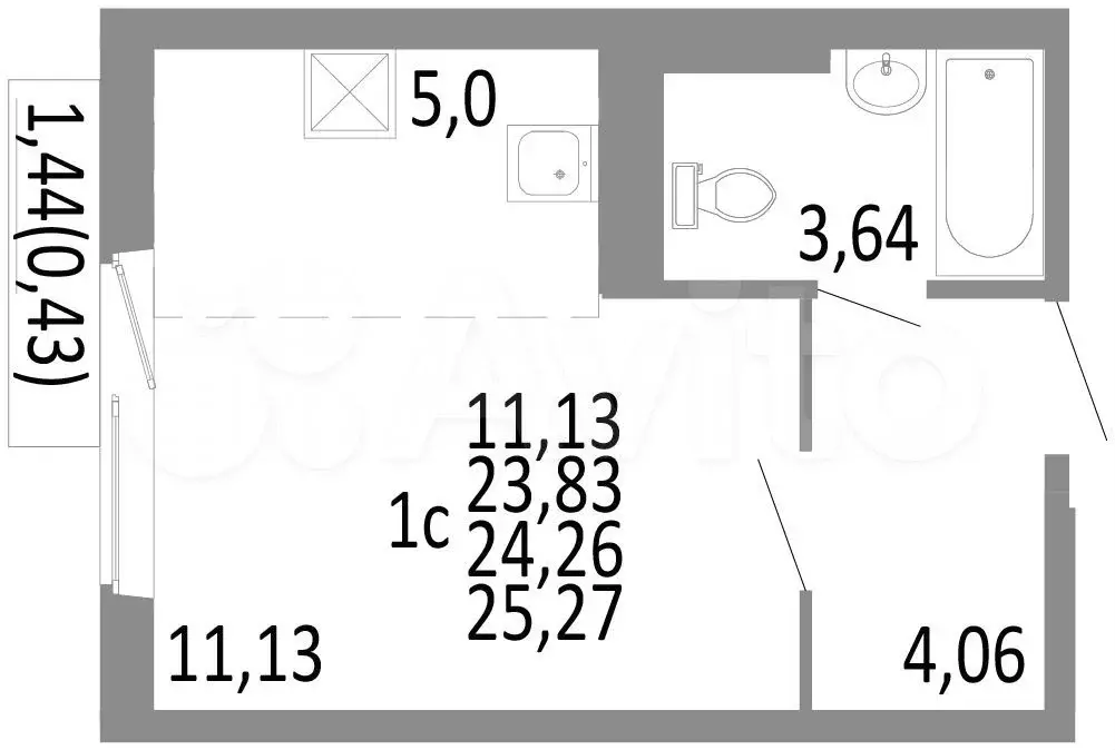 1-к. квартира, 24,3 м, 6/10 эт. - Фото 0