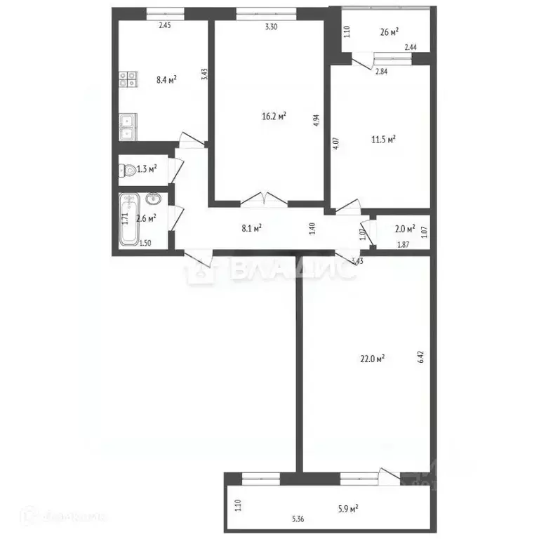 3-к кв. Башкортостан, Стерлитамак ул. Артема, 104 (72.1 м) - Фото 2