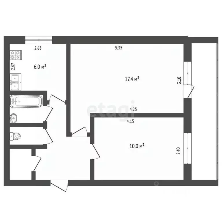 2-к кв. Челябинская область, Челябинск ул. Жукова, 53 (44.0 м) - Фото 2