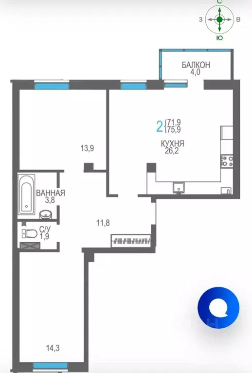 2-к кв. Крым, Феодосия ш. Симферопольское, 48 (75.9 м) - Фото 1