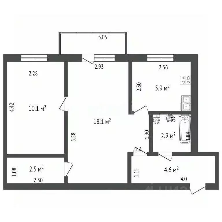 2-к кв. Башкортостан, Стерлитамак ул. Тукаева, 13 (44.1 м) - Фото 2