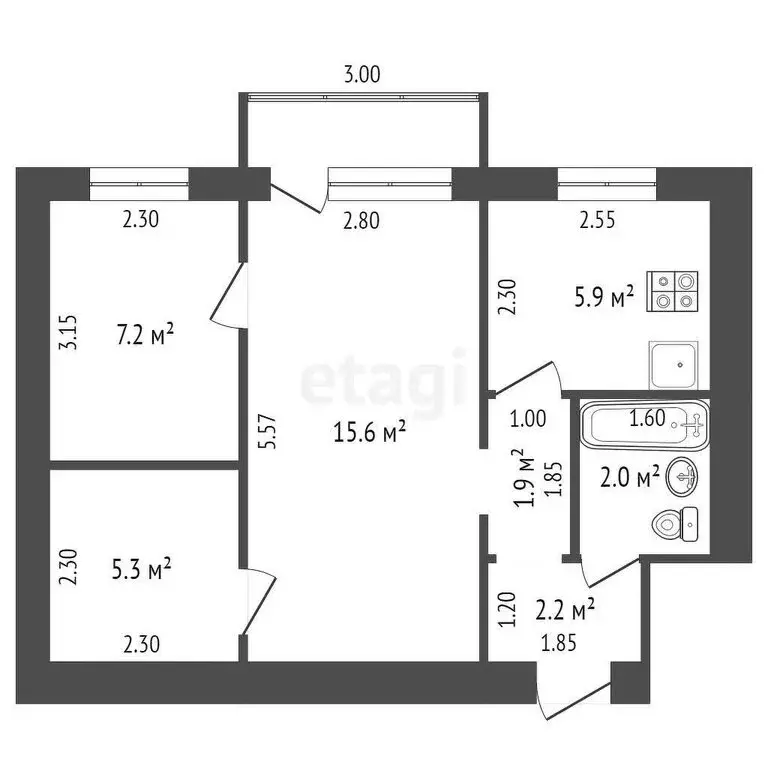 2-комнатная квартира: Мичуринск, улица 7 Ноября, 13 (41.1 м) - Фото 0