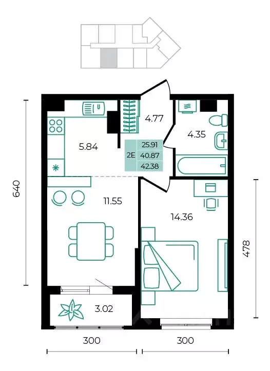 2-к кв. Адыгея, Майкопский район, пос. Тульский ул. Заречная (42.38 м) - Фото 1