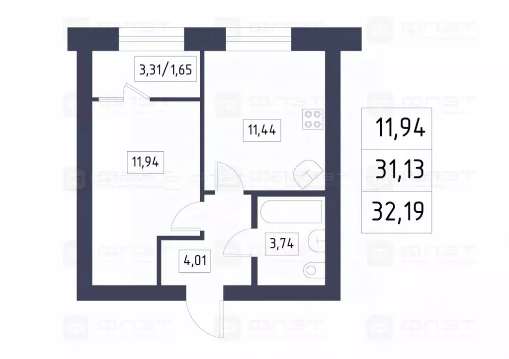 1-к кв. Татарстан, с. Высокая Гора ул. Хасана Шайдуллина, 2 (34.5 м) - Фото 2