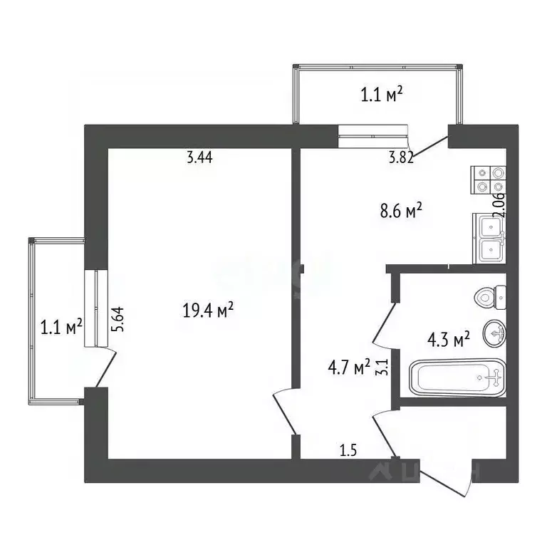 1-к кв. Крым, Феодосия ул. Дружбы, 30В (37.0 м) - Фото 2