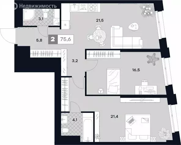 2-комнатная квартира: Москва, Лодочная улица, 27к2 (75.6 м) - Фото 0