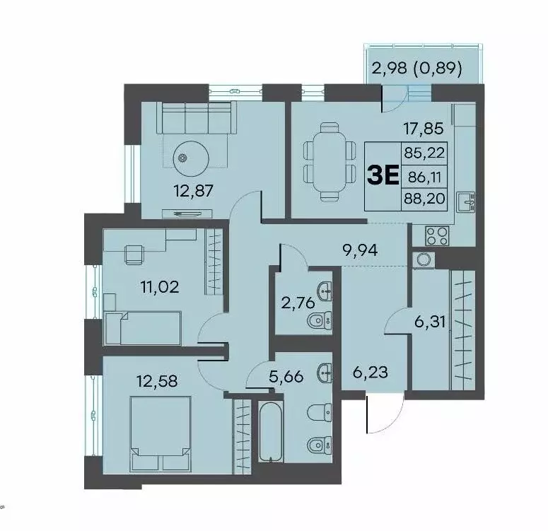 3-комнатная квартира: Тверь, 2-я улица Красина, 64 (86.1 м) - Фото 0