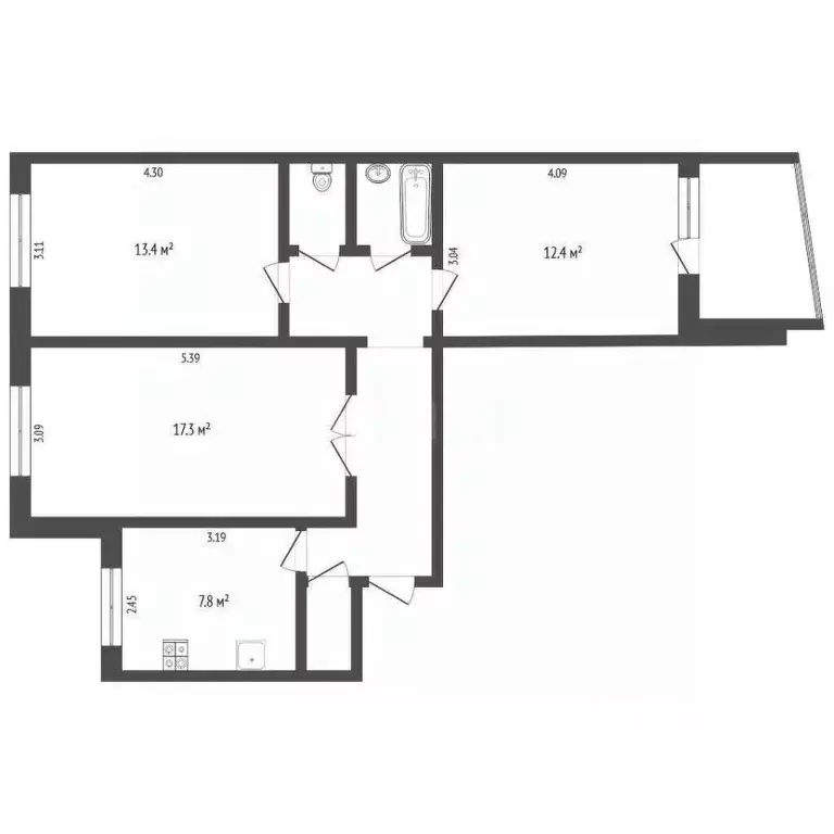 3-к кв. Тюменская область, Тюмень ул. Энергетиков, 51 (67.0 м) - Фото 1