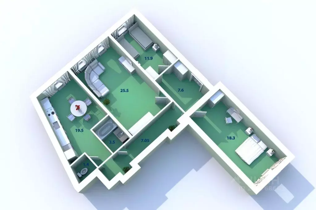 Квартира, 3 комнаты, 96.6 м - Фото 0