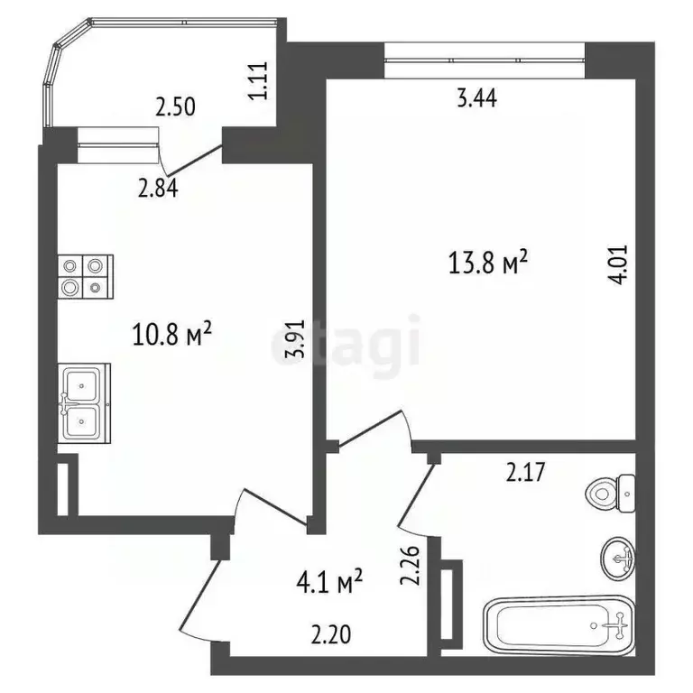 1-к кв. Омская область, Омск Мельничная ул., 89к8 (33.3 м) - Фото 2