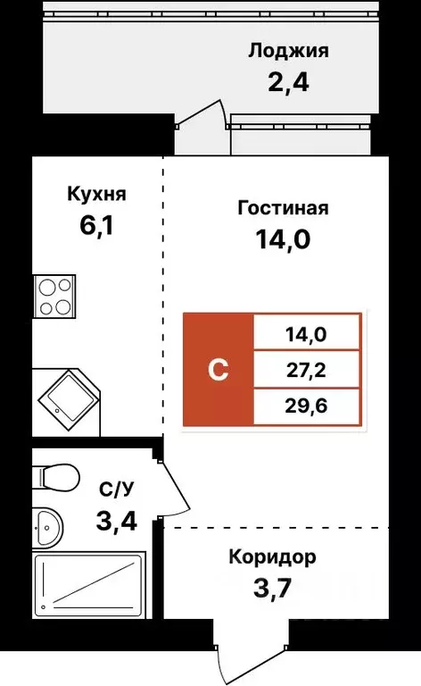 1-к кв. Башкортостан, Уфа Кузнецовский Затон мкр,  (29.6 м) - Фото 0