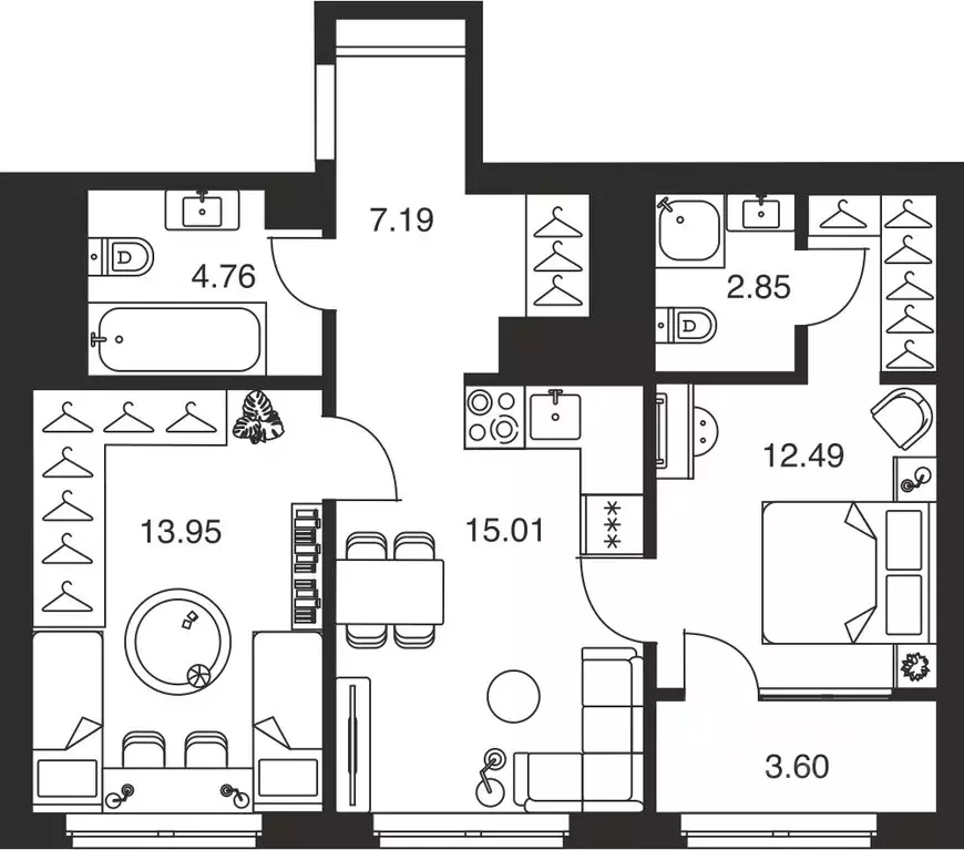 2-к кв. Тульская область, Тула Парк Патриот жилой комплекс (59.85 м) - Фото 1