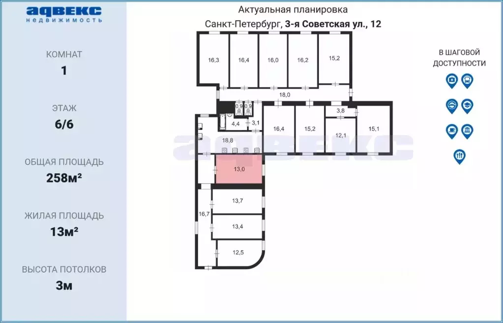 Комната Санкт-Петербург 3-я Советская ул., 12 (13.0 м) - Фото 1