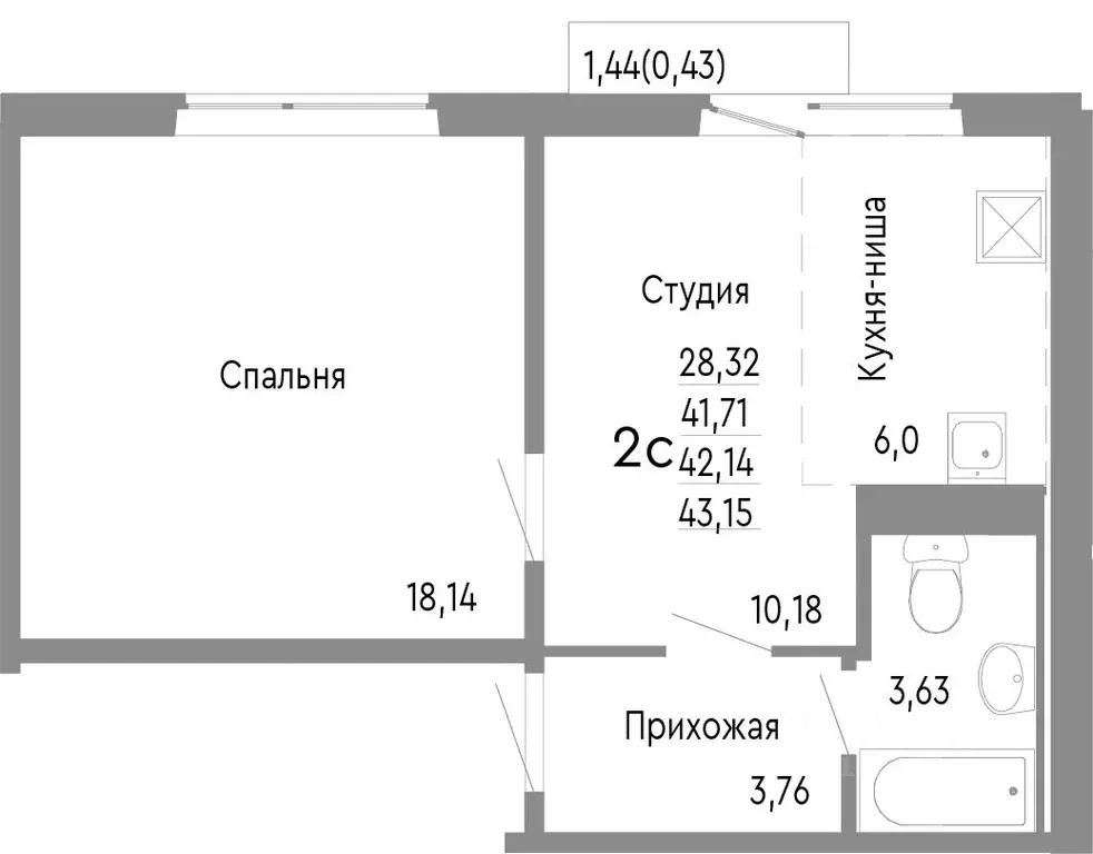 2-к кв. Челябинская область, Челябинск Нефтебазовая ул., 1к2 (42.14 м) - Фото 0