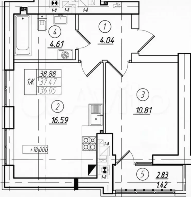 1-к. квартира, 37,5 м, 2/8 эт. - Фото 1
