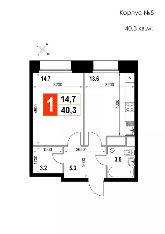 1-к кв. Московская область, Мытищи Тайнинка – 22-й мкр,  (40.3 м) - Фото 1