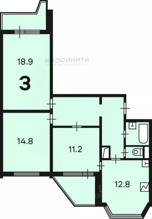 3-к кв. Москва Полярная ул., 22 (75.8 м) - Фото 2
