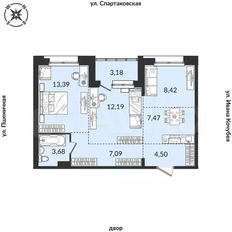 3-к. квартира, 59,9 м, 4/12 эт. - Фото 0