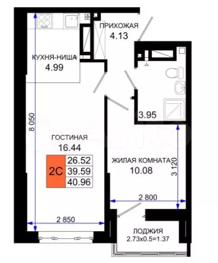 1-к. квартира, 41 м, 1/25 эт. - Фото 0